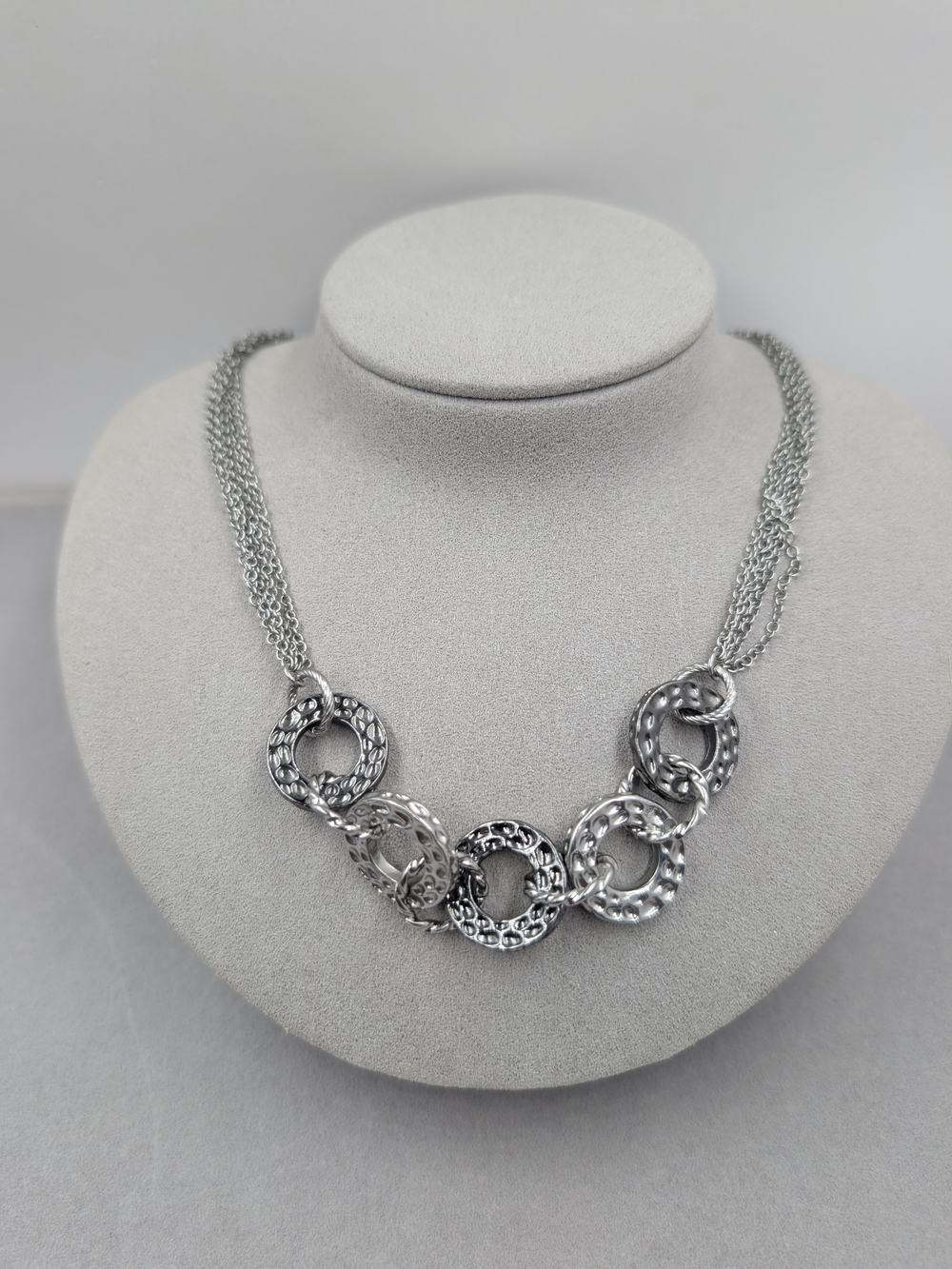 Lia Sophia Hammered Circle Multi Strand Bib Necklace | 0360